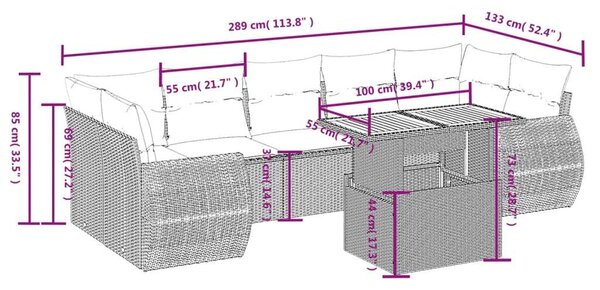 VidaXL Polyrattan Kerti Ülőgarnitúra - 8 részes, Fekete