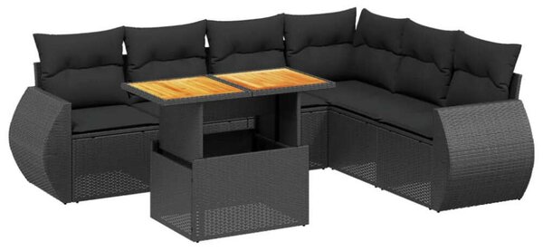 VidaXL Polyrattan Kerti Ülőgarnitúra - 7 részes - Fekete