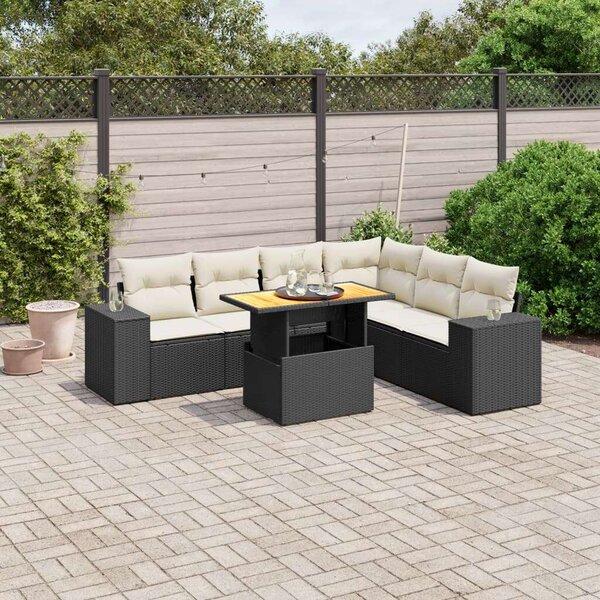 VidaXL Polyrattan Kerti Ülőgarnitúra - 7 részes - Fekete