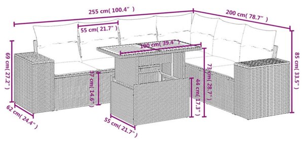 VidaXL Polyrattan Kerti Ülőgarnitúra - 7 részes - Fekete