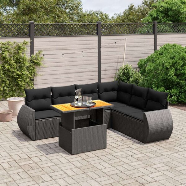 VidaXL Polyrattan Kerti Ülőgarnitúra - 7 részes - Fekete