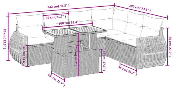 VidaXL Polyrattan Kerti Ülőgarnitúra - 7 részes - Fekete