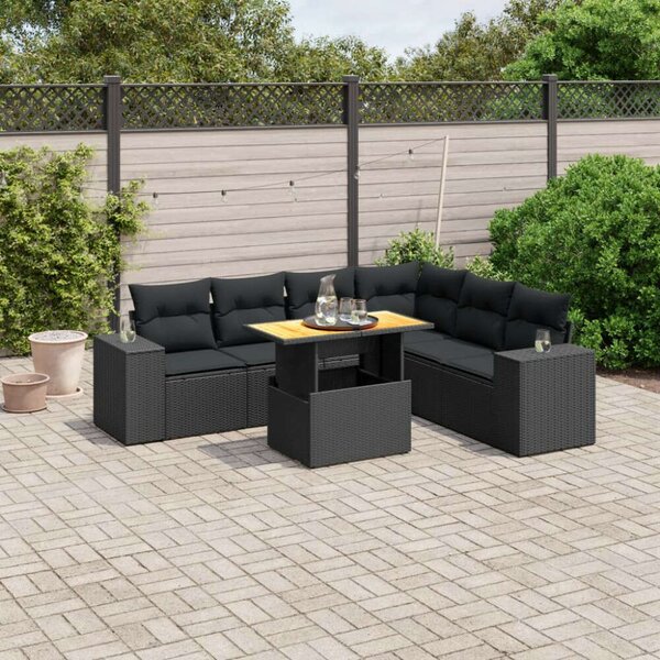VidaXL Polyrattan Kerti Ülőgarnitúra - 7 részes - Fekete