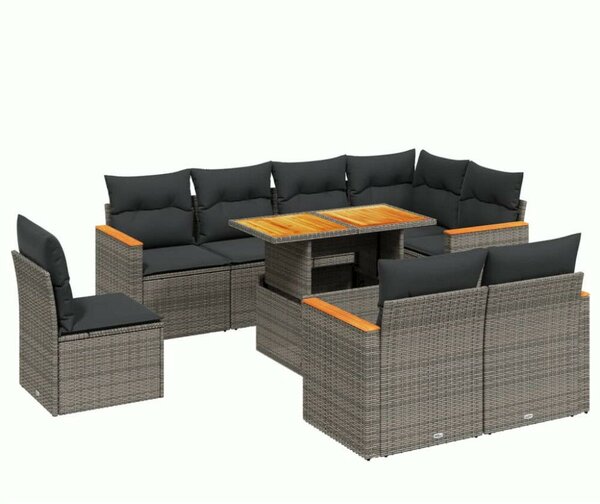 VidaXL 9 részes Kerti Ülőgarnitúra - Fekete Polyrattan