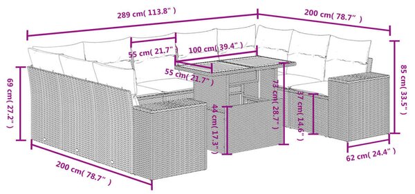 VidaXL Polyrattan Kerti Ülőgarnitúra - 10 részes - Bézs