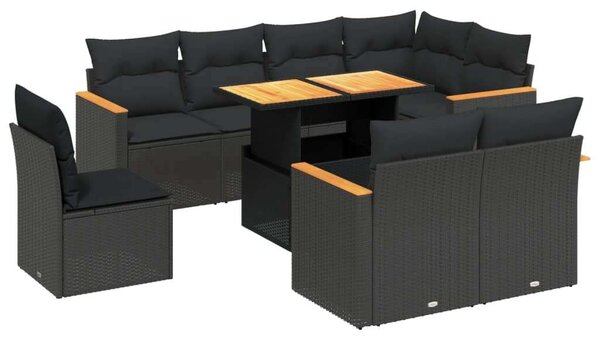 VidaXL 9 részes Kerti Ülőgarnitúra - Fekete Polyrattan