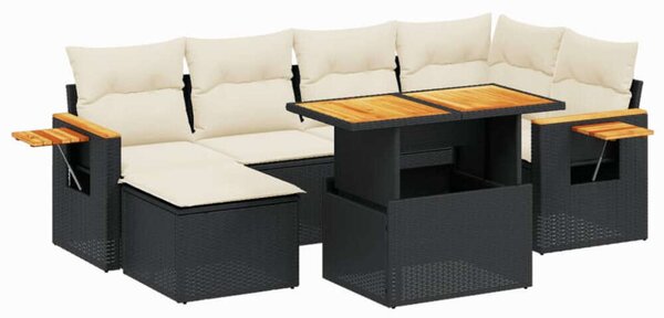 Polyrattan Kerti Ülőgarnitúra - 8 részes - Fekete