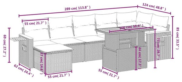 Polyrattan Kerti Ülőgarnitúra - 8 részes - Fekete