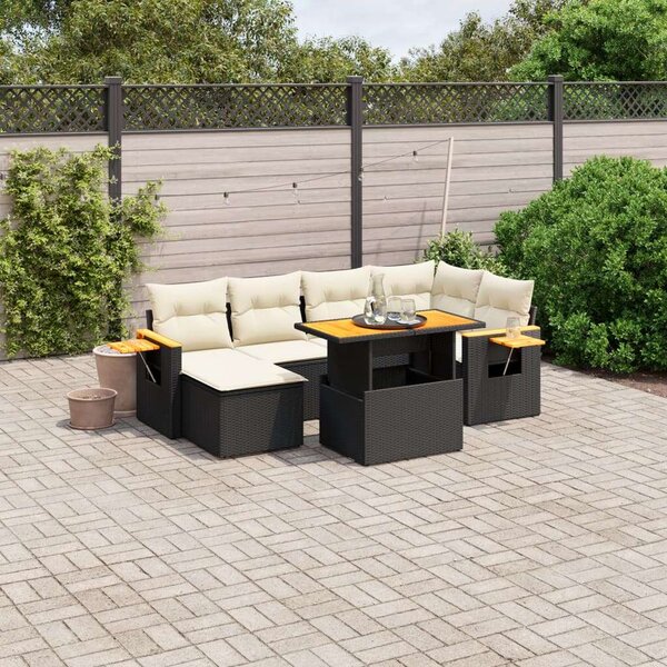 Polyrattan Kerti Ülőgarnitúra - 8 részes - Fekete
