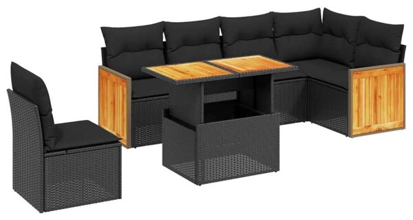 Polyrattan Kerti Ülőgarnitúra - 7 részes - Fekete