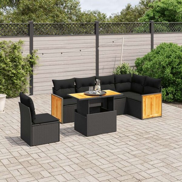 Polyrattan Kerti Ülőgarnitúra - 7 részes - Fekete