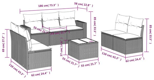 VidaXL Polyrattan Kerti Ülőgarnitúra - 8 részes - Fekete