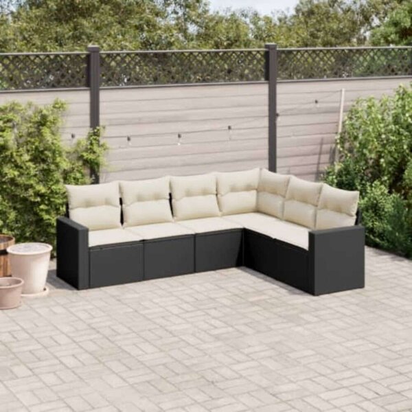 Polyrattan Kerti Ülőgarnitúra - 6 részes - Fekete