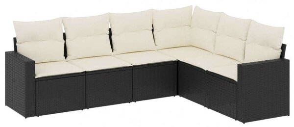 Polyrattan Kerti Ülőgarnitúra - 6 részes - Fekete