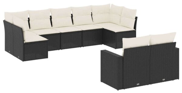VidaXL Polyrattan Kerti Ülőgarnitúra - 9 részes - Fekete