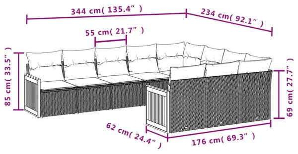 VidaXL Polyrattan Kerti Ülőgarnitúra - 10 részes - Bézs