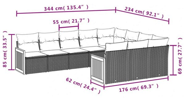 VidaXL Polyrattan Kerti Ülőgarnitúra - 10 részes - Bézs