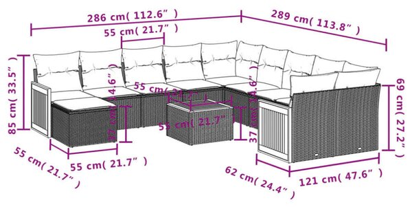 VidaXL Polyrattan Kerti Ülőgarnitúra - 12 részes - Bézs