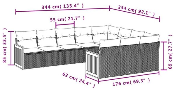 VidaXL Polyrattan Kerti Ülőgarnitúra - 10 részes - Bézs