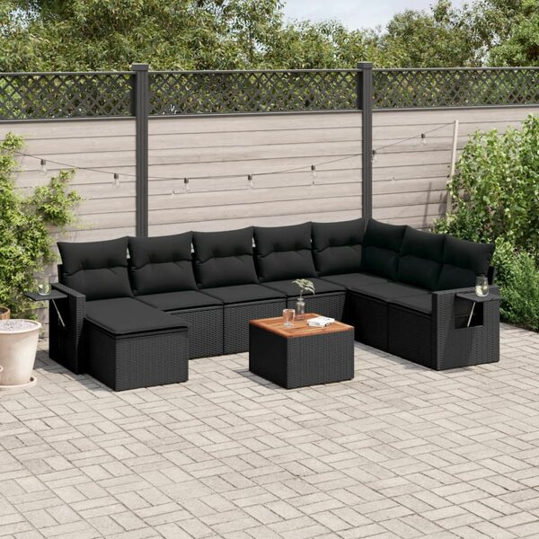 VidaXL Polyrattan Kerti Ülőgarnitúra - 9 részes - Fekete