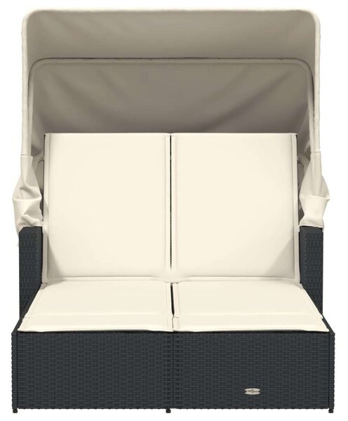 VidaXL Dupla Napozóágy - Polyrattan - Fekete - 201x110cm