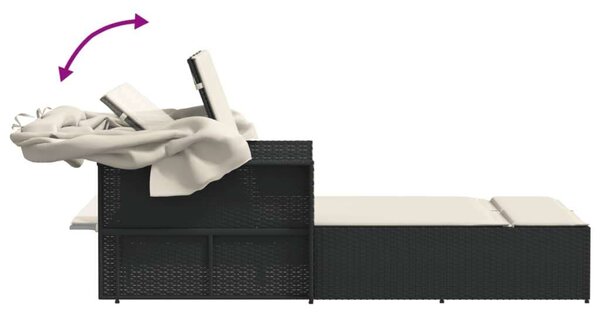 VidaXL Dupla Napozóágy - Polyrattan - Fekete - 201x110cm