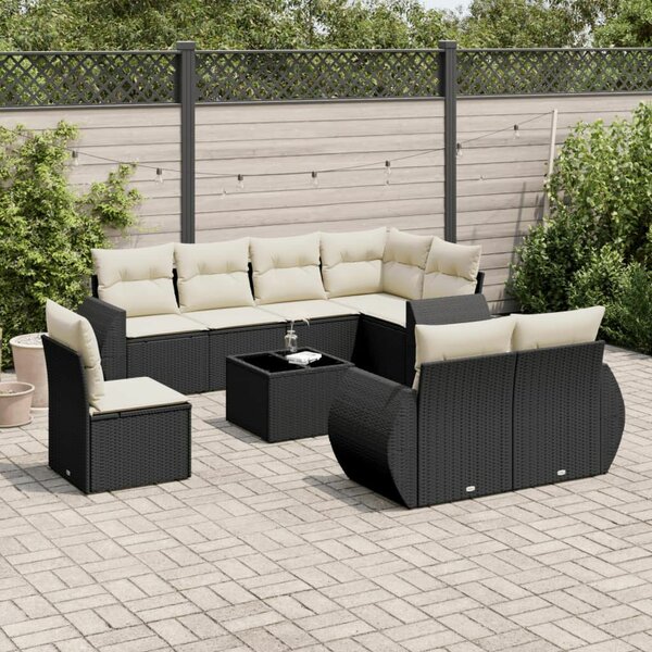VidaXL Polyrattan Kerti Ülőgarnitúra - 9 részes - Fekete