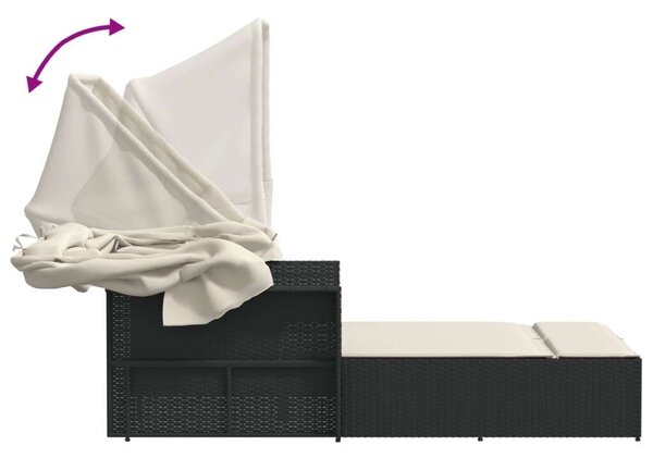 VidaXL Dupla Napozóágy - Polyrattan - Fekete - 201x110cm