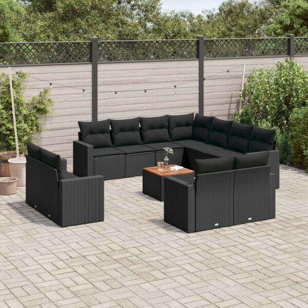 VidaXL Polyrattan Kerti Ülőgarnitúra - 12 részes - Fekete
