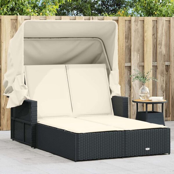 VidaXL Dupla Napozóágy - Polyrattan - Fekete - 201x110cm