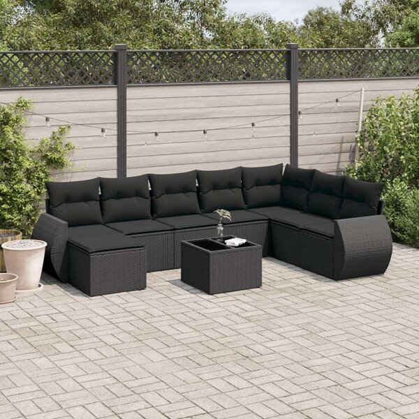 VidaXL Polyrattan Kerti Ülőgarnitúra - 9 részes - Fekete