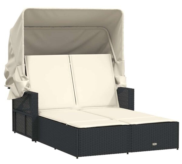 VidaXL Dupla Napozóágy - Polyrattan - Fekete - 201x110cm