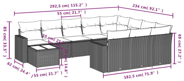 VidaXL Polyrattan Kerti Ülőgarnitúra - 11 részes - Szürke