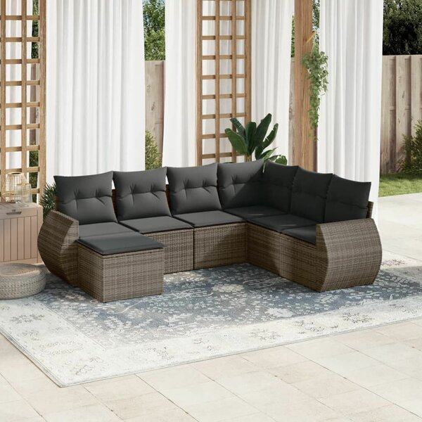 VidaXL 7 részes szürke polyrattan kerti ülőgarnitúra párnákkal