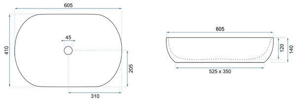 Rea Cleo Aiax, asztali mosogató 605x410x120 mm, fehér kőutánzat Aiax, REA-U9656