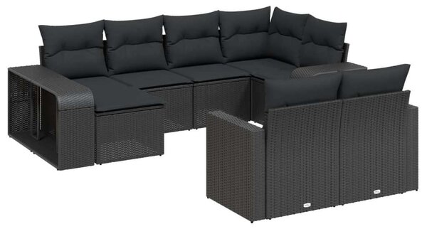 VidaXL 10 részes fekete polyrattan kerti ülőgarnitúra párnákkal