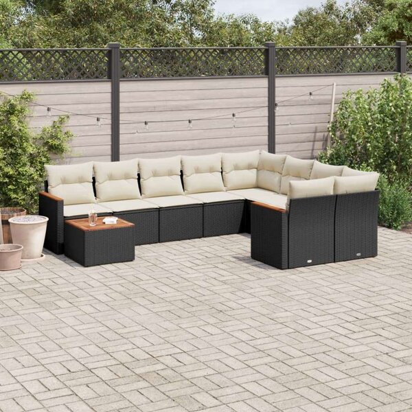 VidaXL 10 részes fekete polyrattan kerti ülőgarnitúra párnákkal