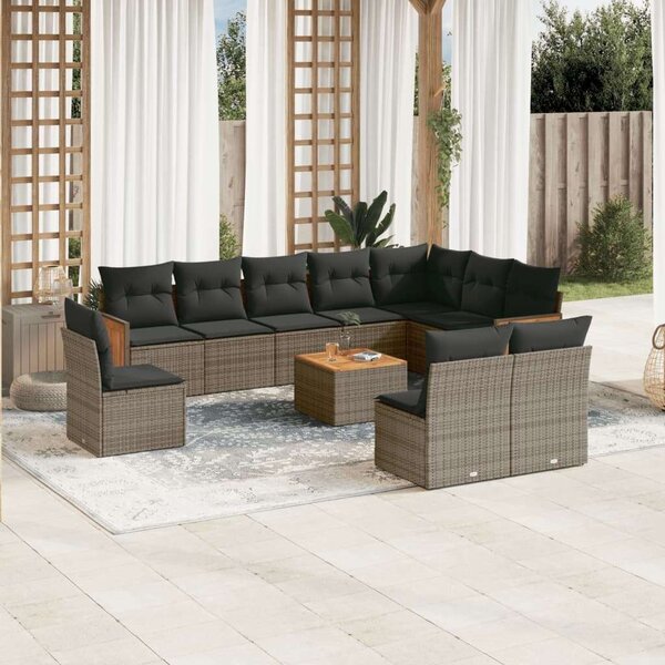 VidaXL 11 részes szürke polyrattan kerti ülőgarnitúra párnákkal