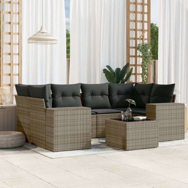 VidaXL Polyrattan Kerti Ülőgarnitúra - 7 részes - Szürke