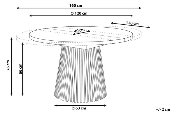 Kihúzható étkezőasztal MOORE Világos kőris 120/160 cm 120 cm