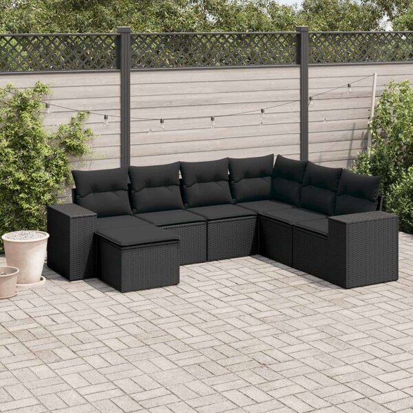VidaXL Polyrattan Kerti Ülőgarnitúra - 7 részes - Fekete