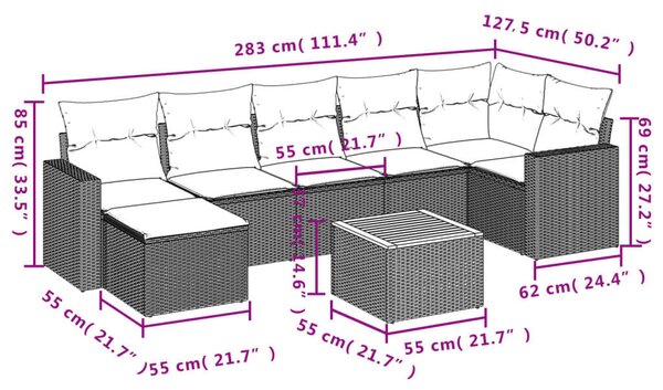 VidaXL Polyrattan Kerti Ülőgarnitúra - 8 részes - Bézs