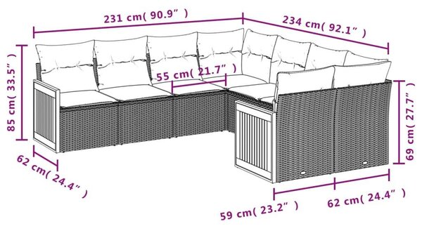 VidaXL Polyrattan Kerti Ülőgarnitúra - 8 részes - Fekete