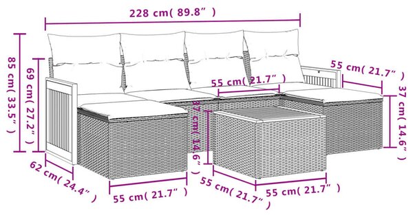 VidaXL Polyrattan Kerti Ülőgarnitúra - 7 részes - Szürke