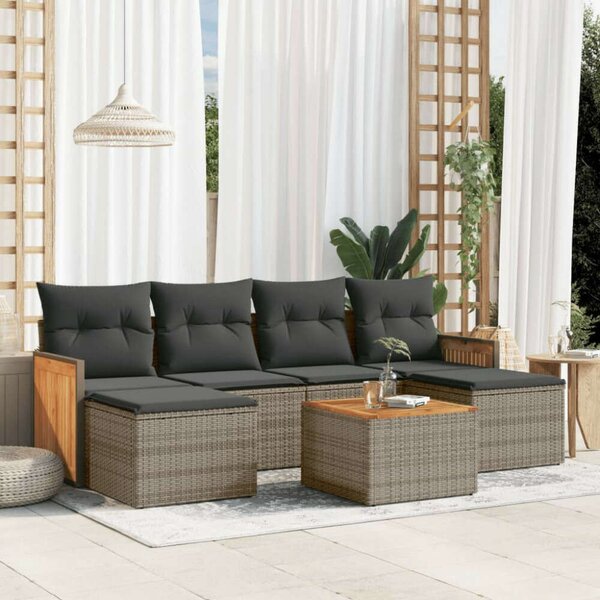 VidaXL Polyrattan Kerti Ülőgarnitúra - 7 részes - Szürke