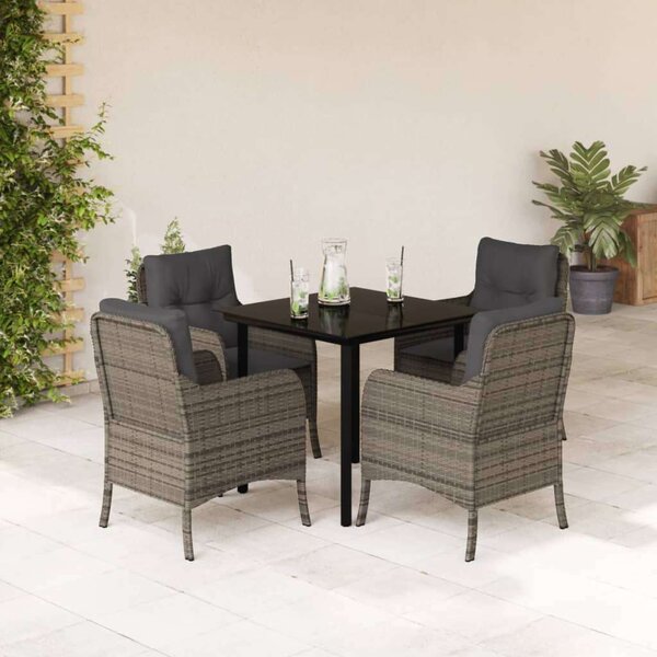 VidaXL 5 részes szürke polyrattan kerti étkezőgarnitúra párnával