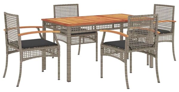 Polyrattan Kerti Étkezőgarnitúra - 5 részes - Szürke