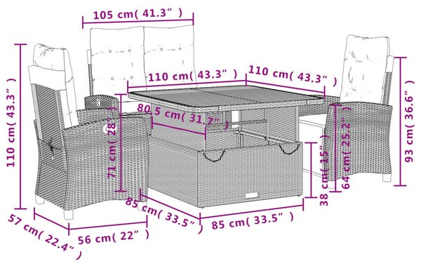 VidaXL Kerti Étkezőgarnitúra - 4 részes - Fekete Polyrattan