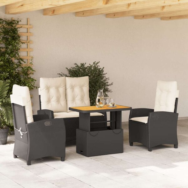 VidaXL Polyrattan Kerti Étkezőgarnitúra - 4 részes, Fekete