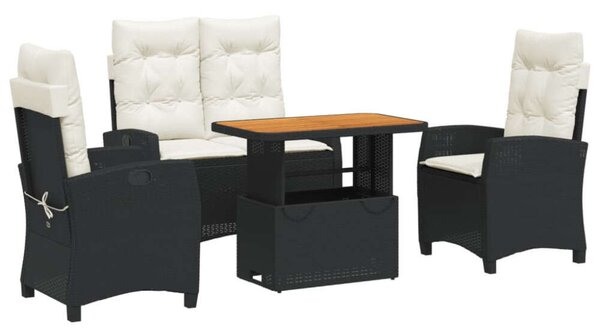 VidaXL Polyrattan Kerti Étkezőgarnitúra - 4 részes, Fekete